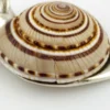 Sterling silver figural snail pendant with natural spiral shell and dimensional artisan design