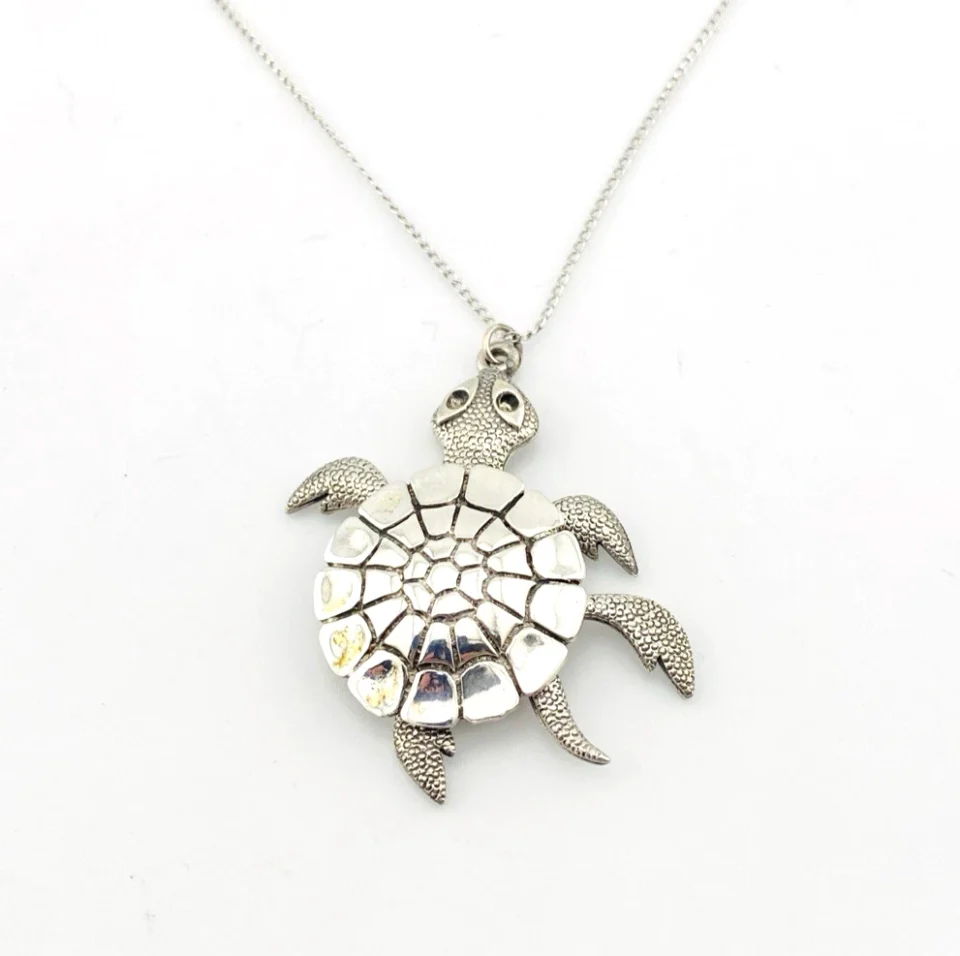 Sterling Silver Articulated Sea Turtle Necklace DJ