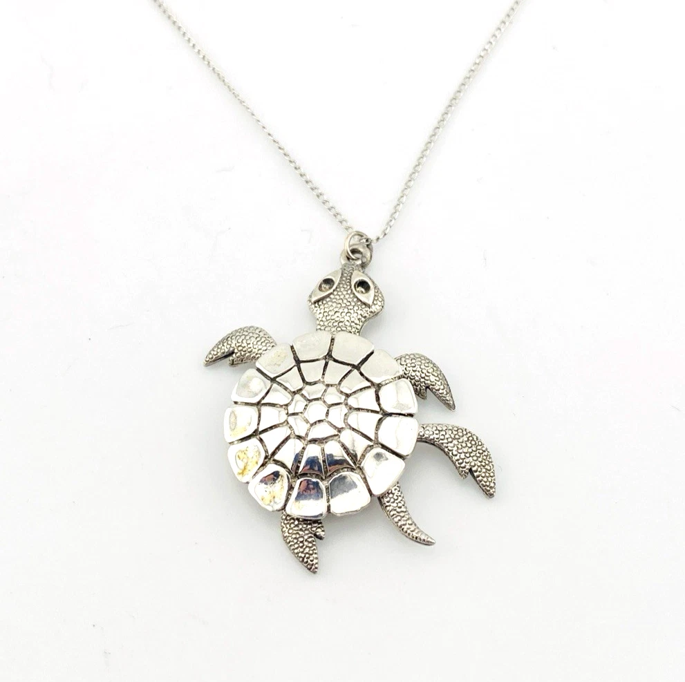 Vintage Sterling Silver Articulated Sea Turtle Necklace DJ