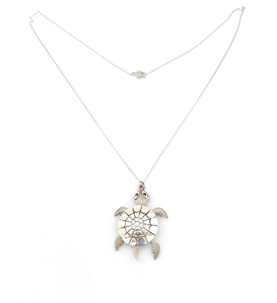 Vintage Sterling Silver Articulated Sea Turtle Necklace DJ