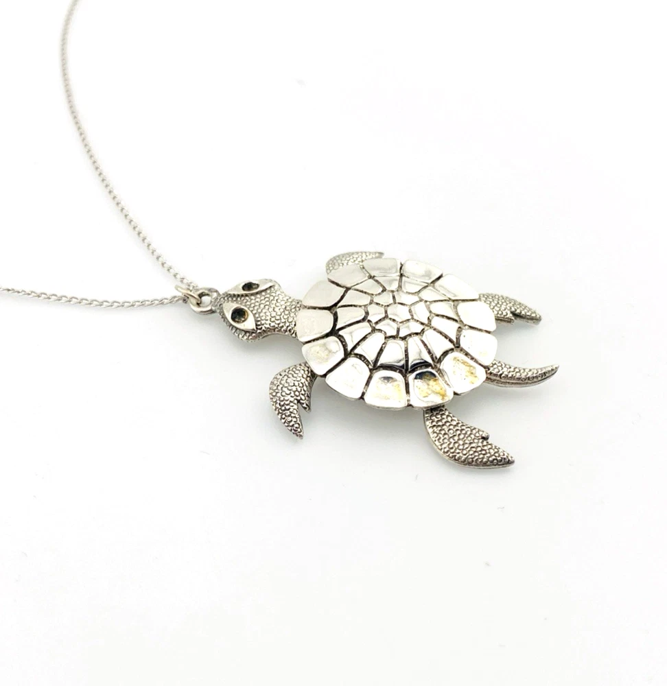 Vintage Sterling Silver Articulated Sea Turtle Necklace DJ