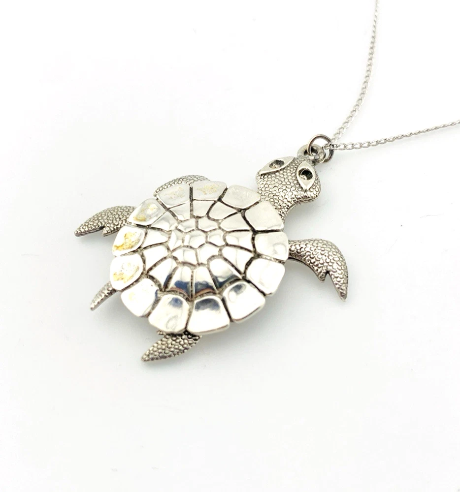 Vintage Sterling Silver Articulated Sea Turtle Necklace DJ