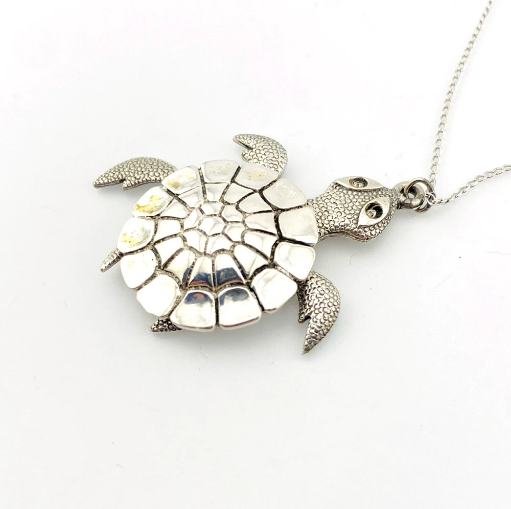 Vintage Sterling Silver Articulated Sea Turtle Necklace DJ