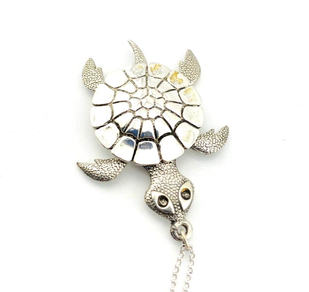 Vintage Sterling Silver Articulated Sea Turtle Necklace DJ