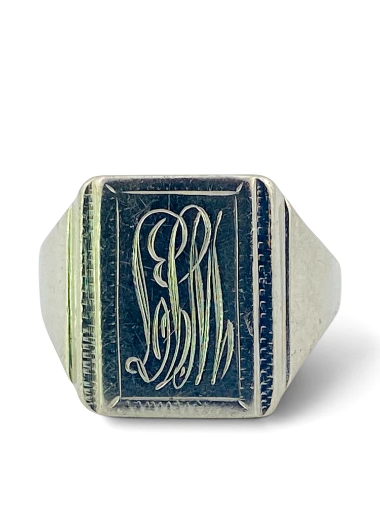 Steel Signet Ring Hand Engraved Monogram