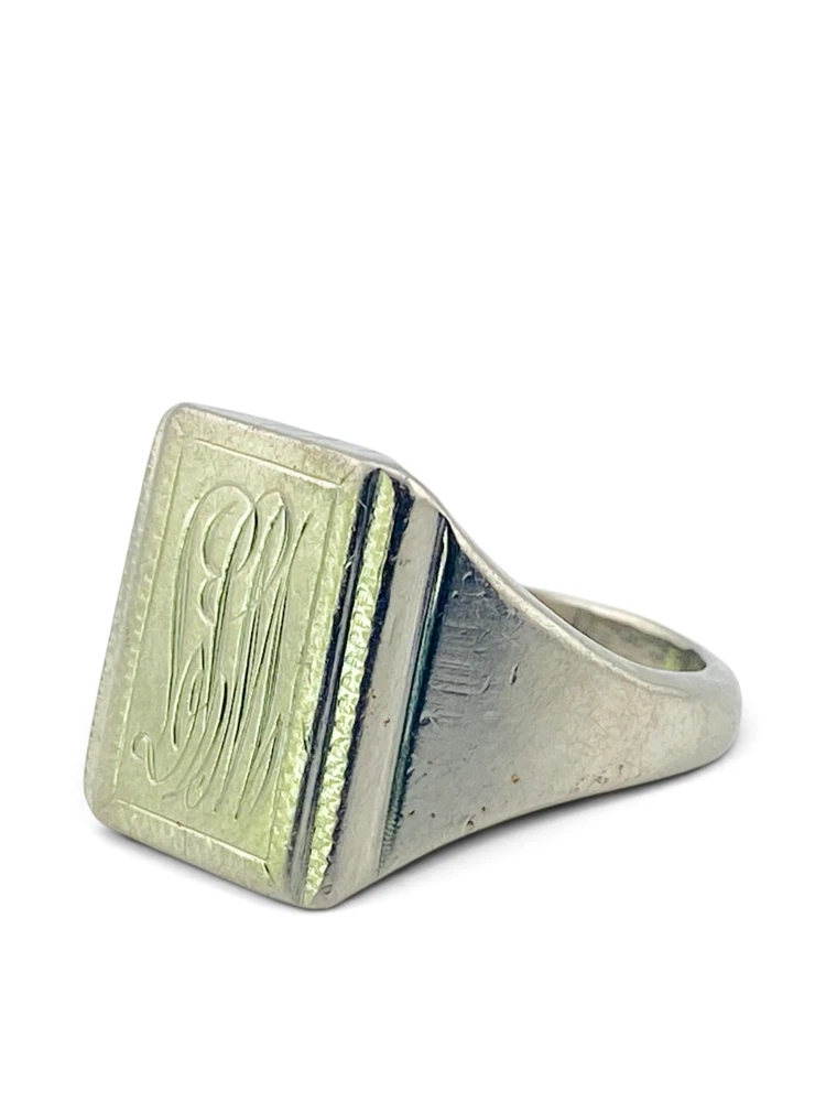 Vintage steel signet ring with hand engraved monogram LPM