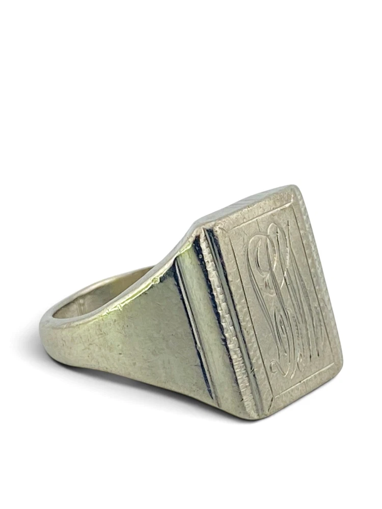 Vintage steel signet ring with hand engraved monogram LPM