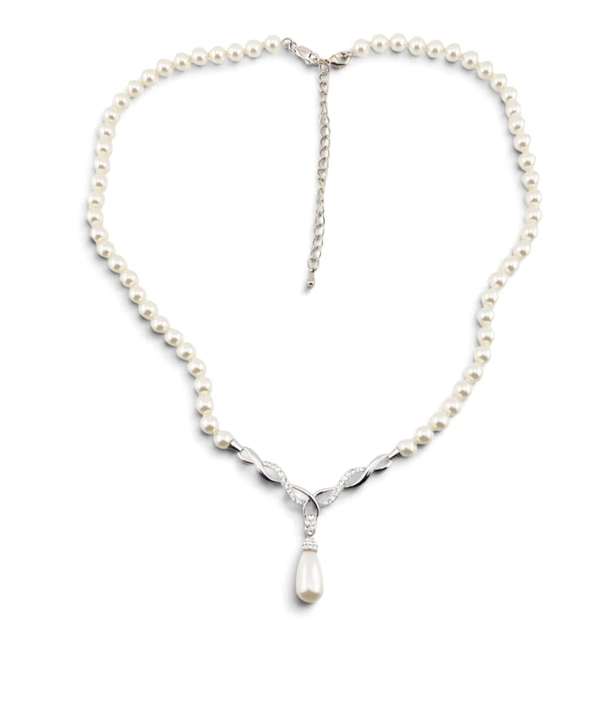 Vintage Faux Pearl CZ Sterling Silver Necklace 925 AU