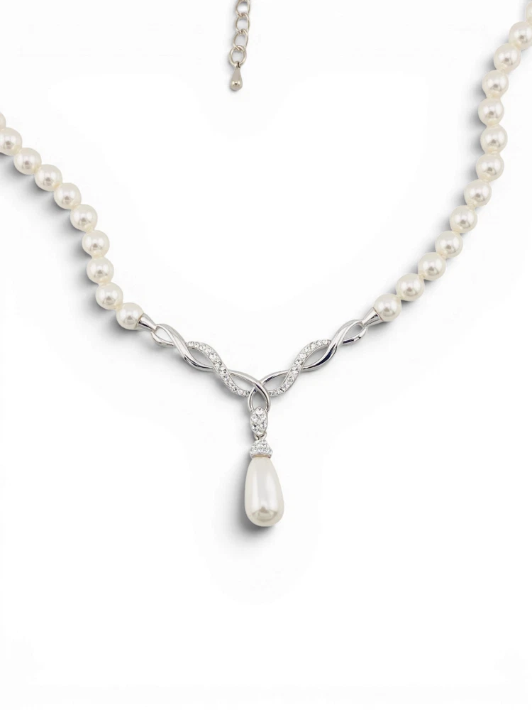Vintage Faux Pearl CZ Sterling Silver Necklace 925 AU