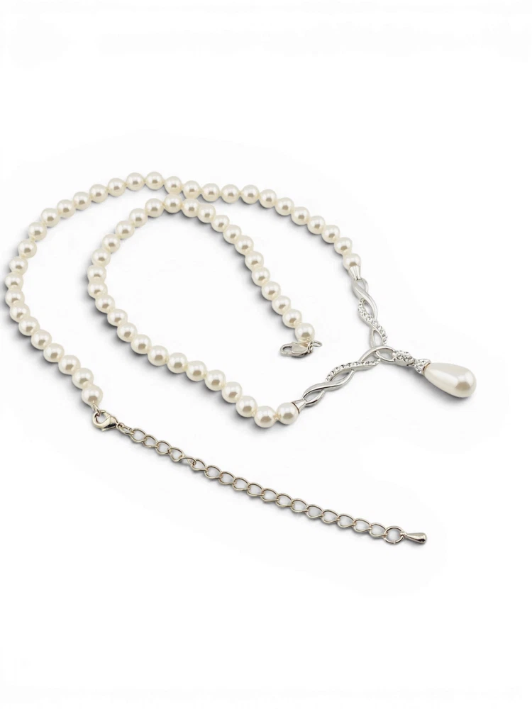 Vintage Faux Pearl CZ Sterling Silver Necklace 925 AU