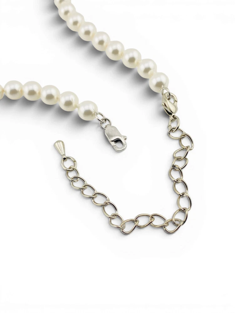Vintage Faux Pearl CZ Sterling Silver Necklace 925 AU