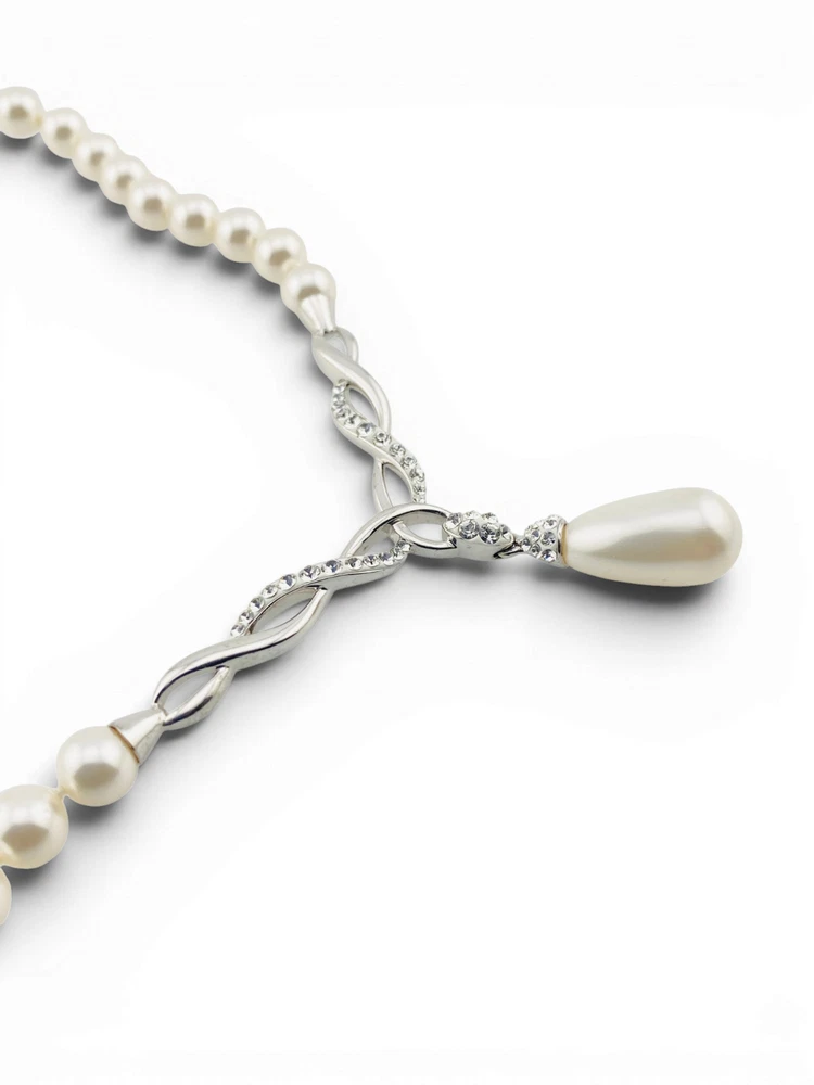 Vintage Faux Pearl CZ Sterling Silver Necklace 925 AU