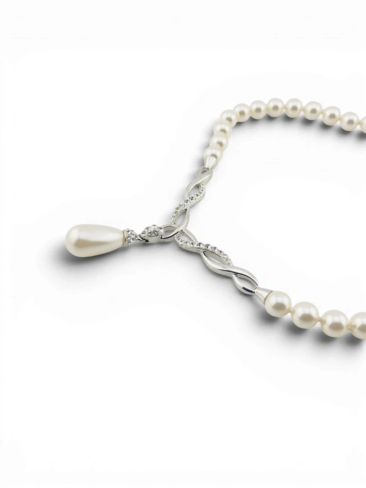 Vintage Faux Pearl CZ Sterling Silver Necklace 925 AU