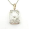 Vintage Camphor Glass Real Diamond Pendant Necklace Rhodium Plated Floral