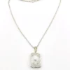 Vintage Camphor Glass Real Diamond Pendant Necklace Rhodium Plated Floral