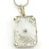 Vintage Camphor Glass Real Diamond Pendant Necklace Rhodium Plated Floral