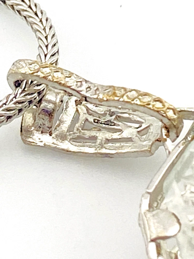 Vintage Camphor Glass Real Diamond Pendant Necklace Rhodium Plated Floral