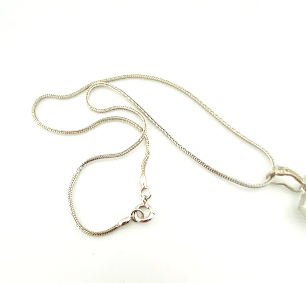 Vintage Camphor Glass Real Diamond Pendant Necklace Rhodium Plated Floral