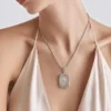 Vintage Camphor Glass Real Diamond Pendant Necklace Rhodium Plated Floral