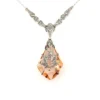 Art Deco Czech Rose Wine Glass Lavalier Necklace Silver Floral Filigree