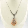 Art Deco Czech Rose Wine Glass Lavalier Necklace Silver Floral Filigree