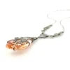 Art Deco Czech Rose Wine Glass Lavalier Necklace Silver Floral Filigree