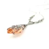 Art Deco Czech Rose Wine Glass Lavalier Necklace Silver Floral Filigree