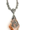 Art Deco Czech Rose Wine Glass Lavalier Necklace Silver Floral Filigree