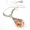 Art Deco Czech Rose Wine Glass Lavalier Necklace Silver Floral Filigree
