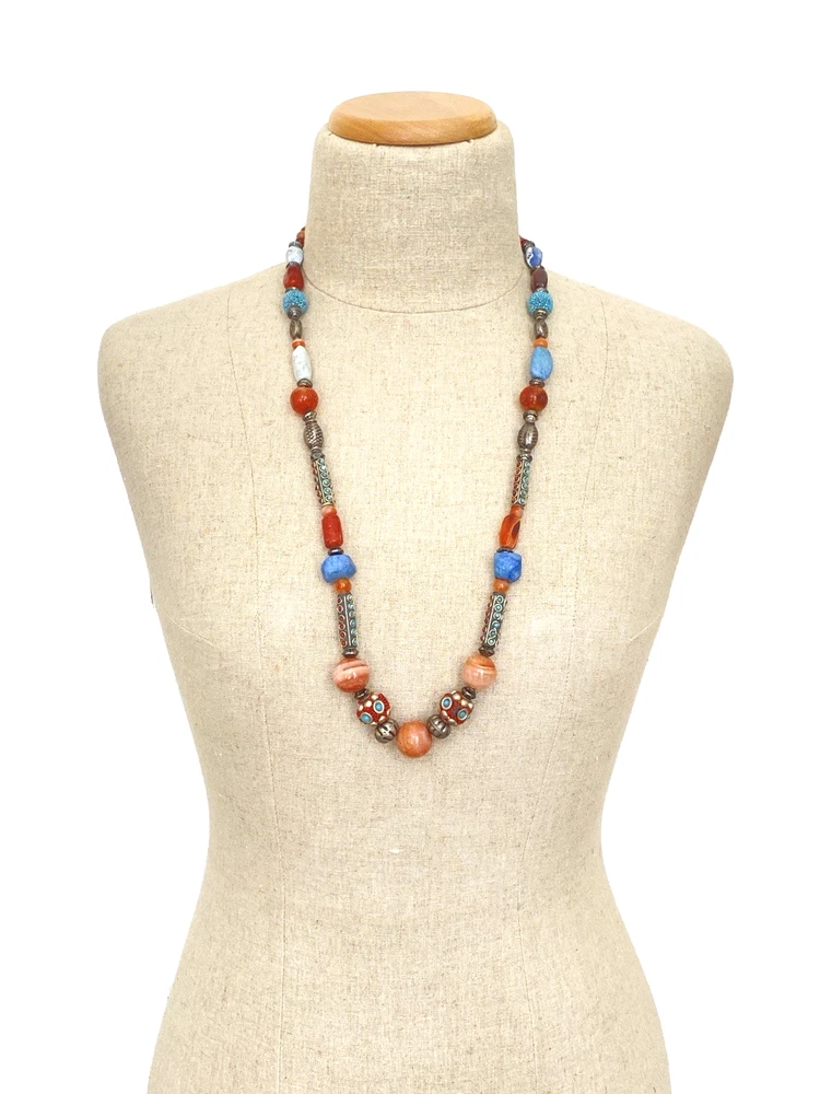 Vintage Himalayan Tibetan Necklace Agate Carnelian Artisan Beads