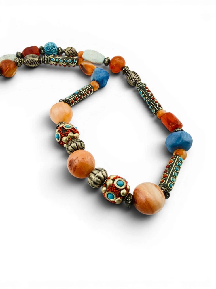 Vintage Himalayan Tibetan Necklace Agate Carnelian Artisan Beads