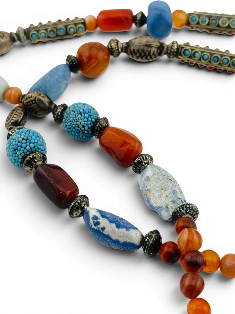Vintage Himalayan Tibetan Necklace Agate Carnelian Artisan Beads