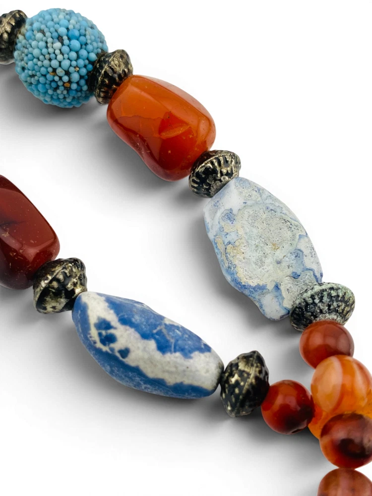 Vintage Himalayan Tibetan Necklace Agate Carnelian Artisan Beads