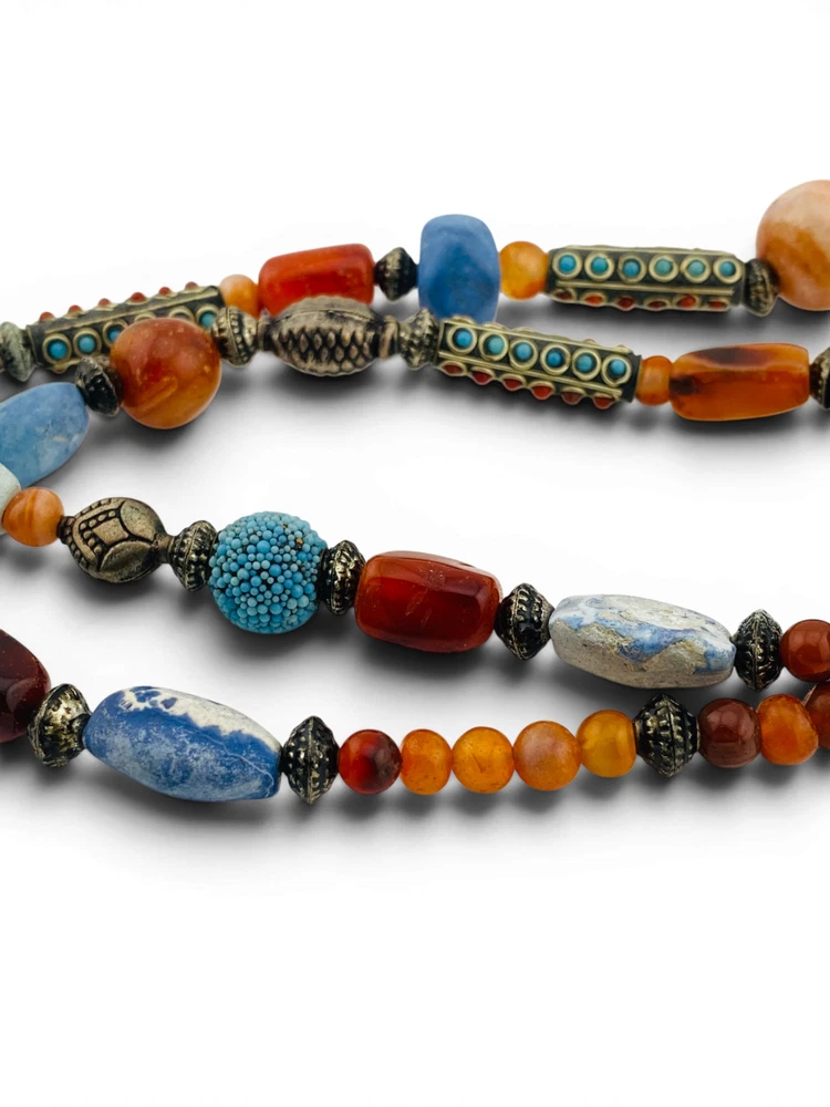 Vintage Himalayan Tibetan Necklace Agate Carnelian Artisan Beads