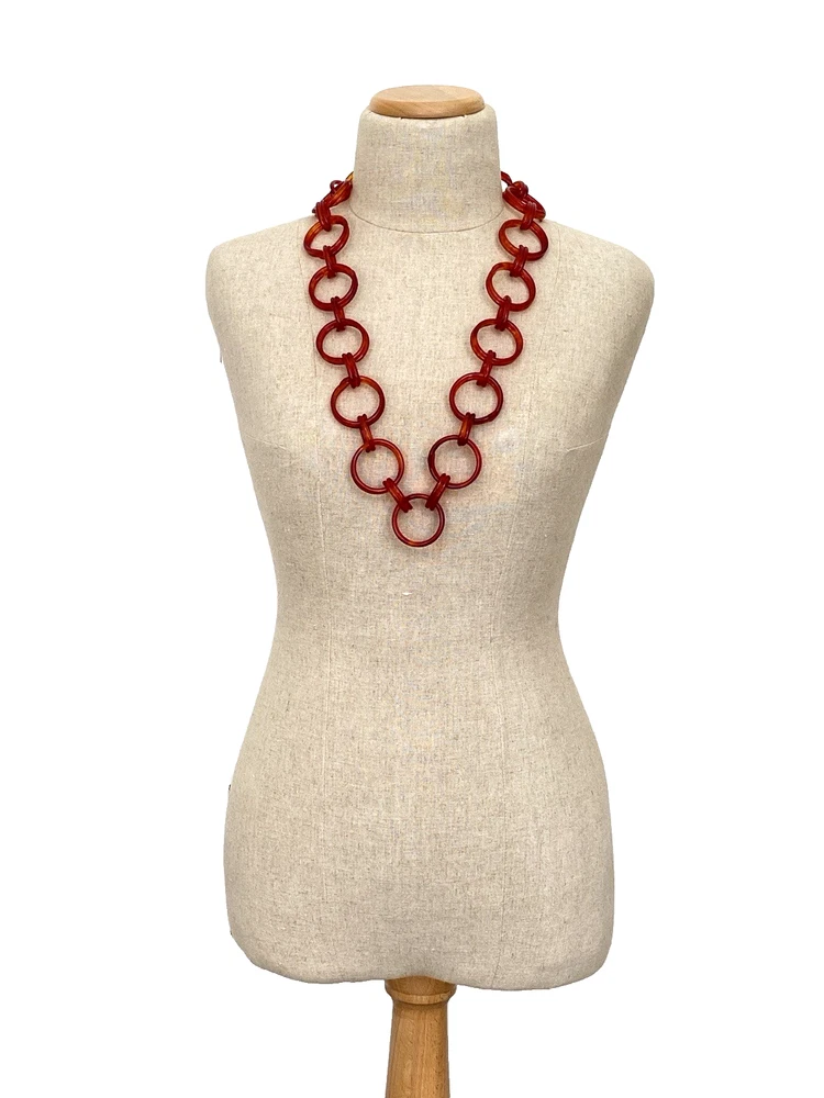 Vintage Faux Tortoise Celluloid Link Necklace Art Deco Statement