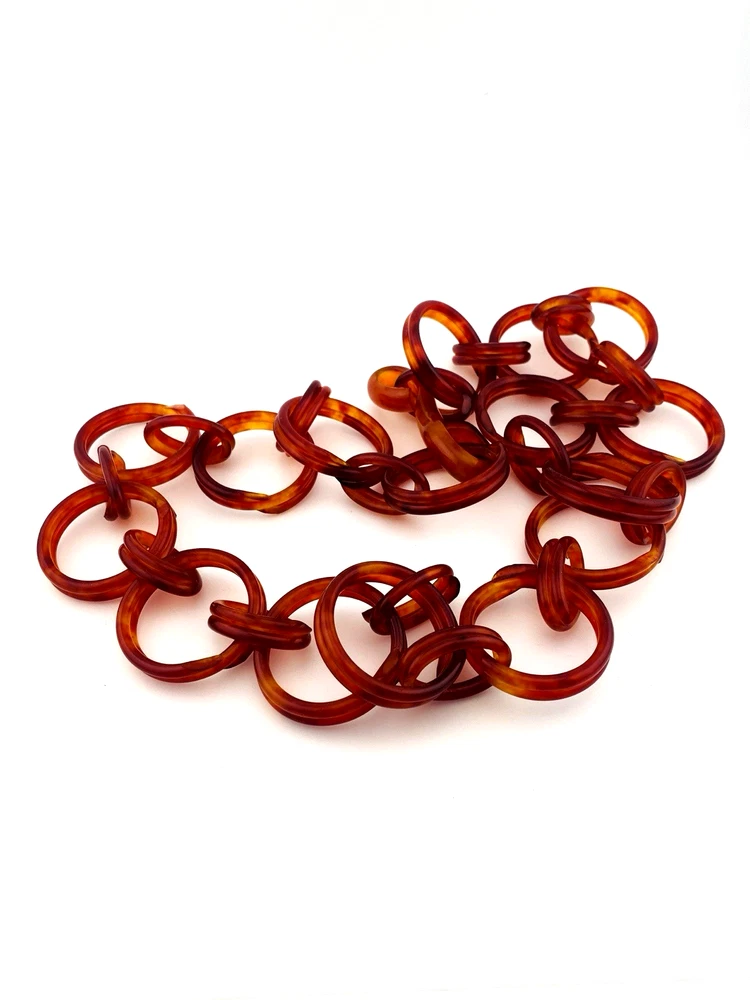 Vintage Faux Tortoise Celluloid Link Necklace Art Deco Statement
