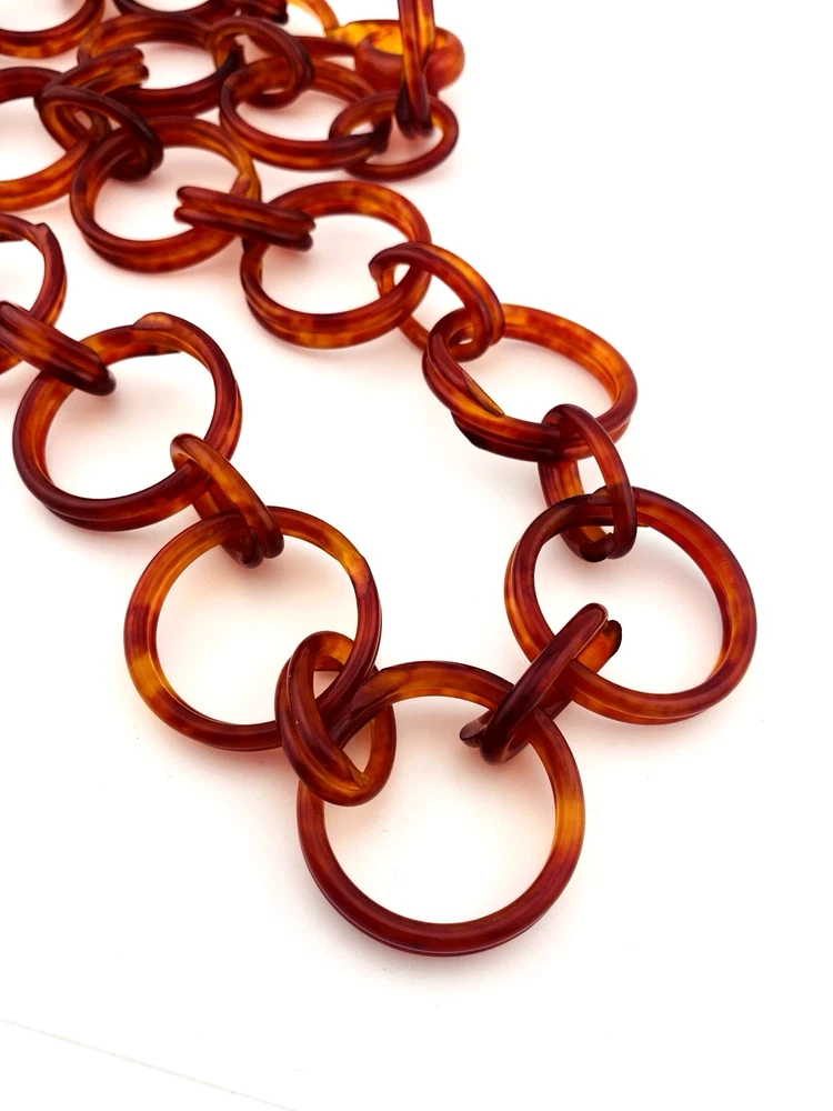 Vintage Faux Tortoise Celluloid Link Necklace Art Deco Statement