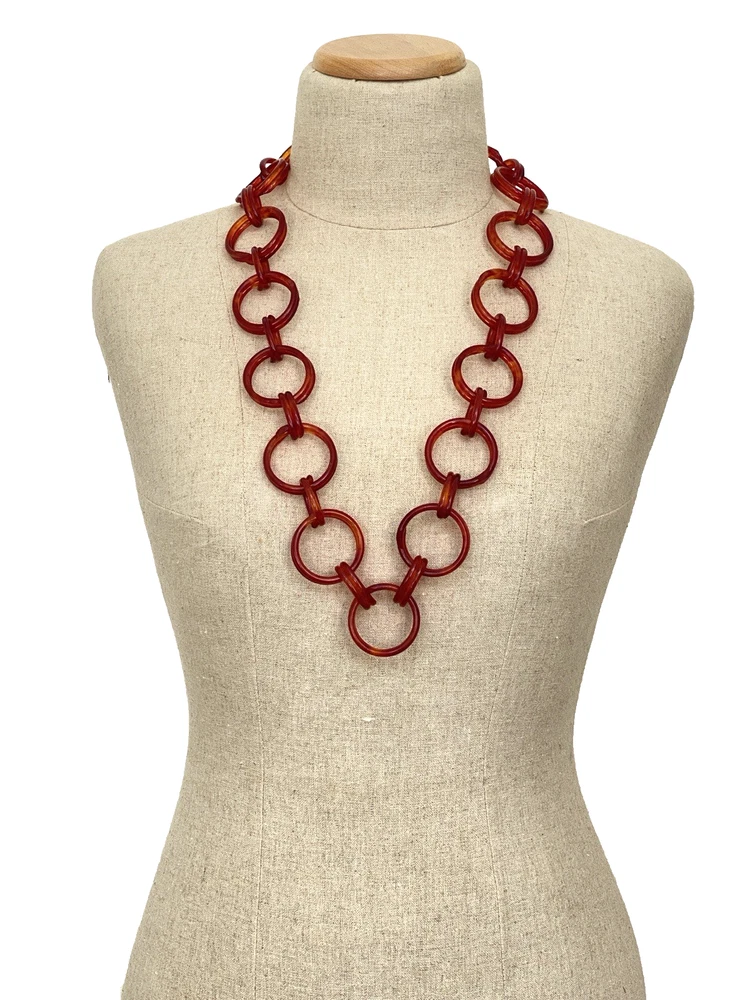 Vintage Faux Tortoise Celluloid Link Necklace Art Deco Statement