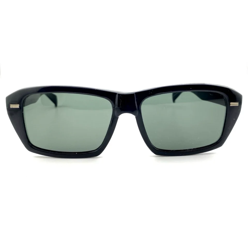 Vintage Italy Black Rectangular Sunglasses Gray Lens Unisex