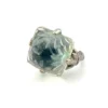 Art Deco clear cut glass sugarloaf cocktail ring with etched sunrise pattern in silver tone setting