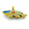 Vintage cloisonné enamel fish pendant in gold tone metal with blue green aqua white and red enamel