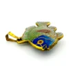 Vintage cloisonné enamel fish pendant in gold tone metal with blue green aqua white and red enamel