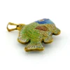 Vintage cloisonné enamel fish pendant in gold tone metal with blue green aqua white and red enamel