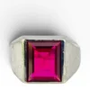 Vintage sterling silver signet ring with square cut laboratory created ruby gemstone size 11