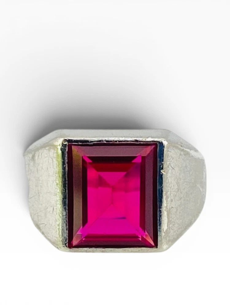 Vintage Men’s Sterling Silver Ruby Signet Ring 4.8 Carats Size 11