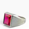 Vintage sterling silver signet ring with square cut laboratory created ruby gemstone size 11