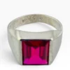 Vintage sterling silver signet ring with square cut laboratory created ruby gemstone size 11