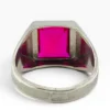 Vintage sterling silver signet ring with square cut laboratory created ruby gemstone size 11