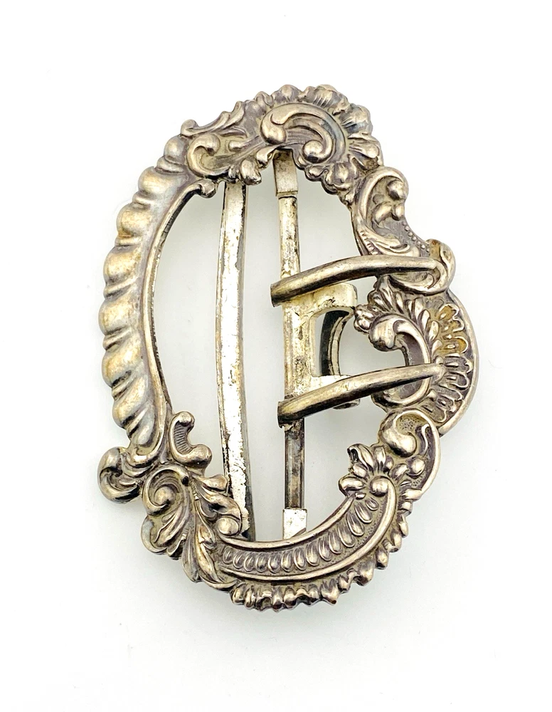 Antique Victorian Gibson Girl Belt Buckle Silver Plated Large Sash Buckle