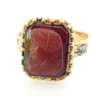Victorian gold filled ring with carved carnelian cameo depicting a classical warrior profile